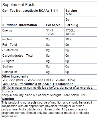BCAA's 8-1-1 by Gen-Tec Nutrition - Image 4