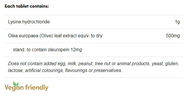 Lysine 1000 + Olive Leaf by Herbs of Gold - Image 2