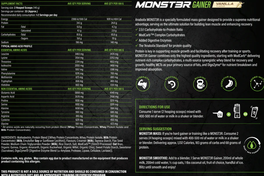 Monst3r Gainer by Anabolix Nutrition - Image 6